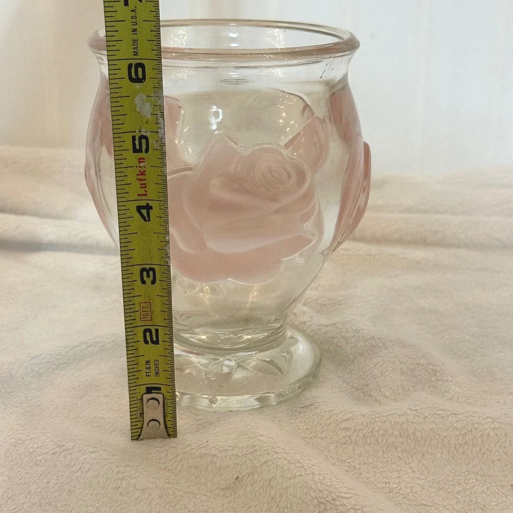 Teleflora Rose Vase Unisex 6 Inch Pink Excellent Frosted Glass Made in France